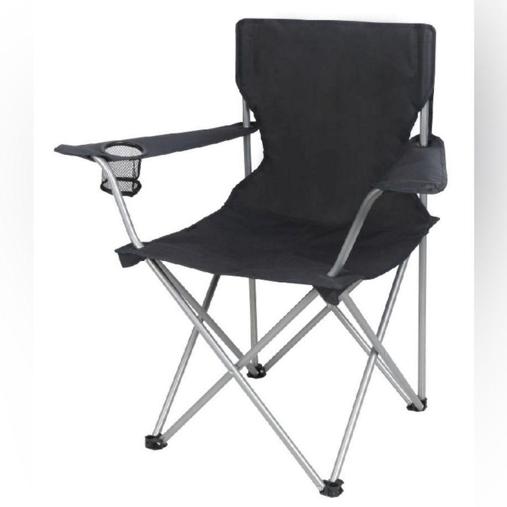 Ozark Trail Adult Basic Quad Folding Camp Chair with Cup Holder, Black